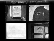 Reshoot: Notice of an Auction from February 8, 1859; Forks; Building; Photograph of a Woman (4 Negatives) 1950s, undated [Sleeve 25, Folder k, Box 21]